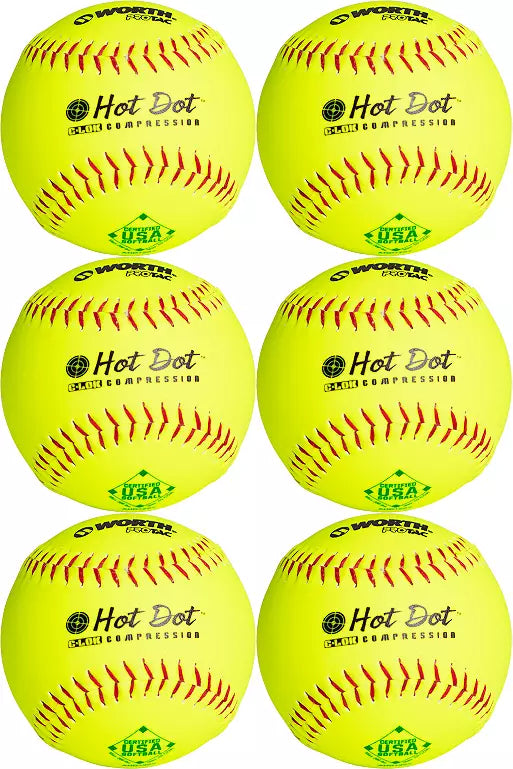 Worth 12" USA Hot Dot Slowpitch Softballs - 6 Pack